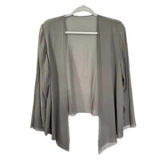Eileen Fisher Sweaters - Eileen Fisher 100% Silk Open Front Drape Jacket Womens XS Gray Crepe Sheer Cape